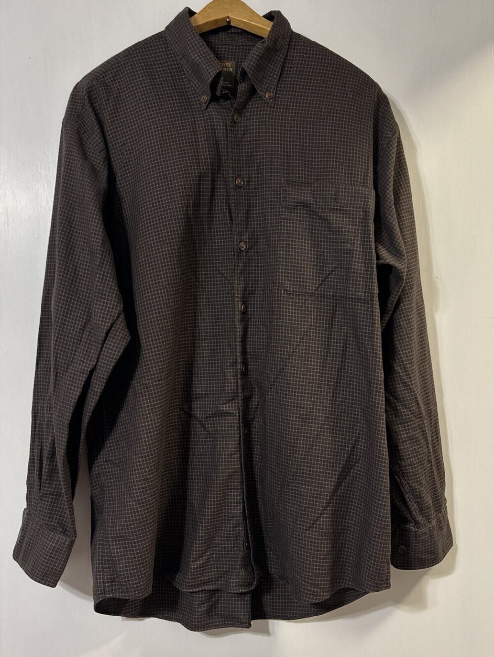 Scott Barber Button Up Long Sleeve Shirt Brown Check M - Cotton Soft Point